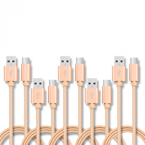 5 PCS USB à USB-C / Type-C Câble de transmission de données de chargement tressé, longueur de câble: 1m (or) SH601C442-07