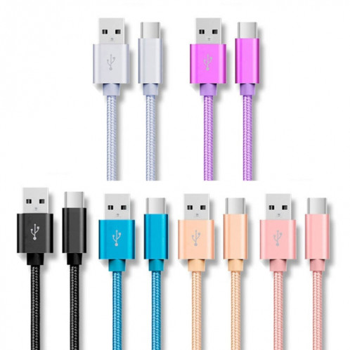5 PCS USB à USB-C / Type-C Câble de transmission de données de chargement tressé, Longueur du câble: 1M (noir) SH601A449-07