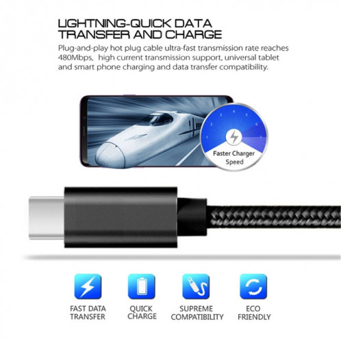 5 PCS USB à USB-C / Type-C Câble de transmission de données de chargement tressé, Longueur du câble: 1M (noir) SH601A449-07