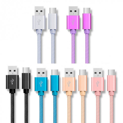 5 PCS USB à USB-C / Type-C Nylon TRESSION DE DONNÉES DE TRANSMISSION DE TRANSMISSION DE TRANSMISSION DE CABLE: 2M (bleu) SH602B853-07