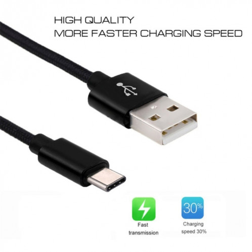 5 PCS USB à USB-C / Type-C Câble de transmission de données tresses de chargement de Nylon, Longueur du câble: 2M (argent) SH602F1668-07