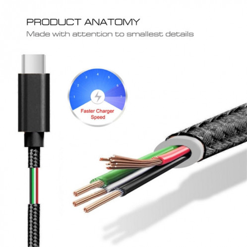 5 PCS USB sur USB-C / Type-C Câble de transmission de données tresses de chargement de la nylon, Longueur du câble: 3M (argent) SH603F60-07