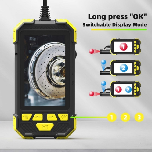 Y19 7,9 mm DUAL LENS ENDOSCOPE DUR-FIL DE MAIN AVEC Écran LCD couleur IPS de 4,3 pouces, Longueur du câble: 2M (jaune) SH901A214-014