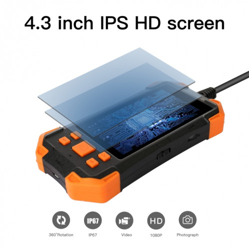 Y20 4,3 pouces IPS Color Color Screen 7.9mm Dual Caméras Dual Câble dur Étanche Endoscope numérique, Longueur: 2m (Orange noire) SH701A907-08