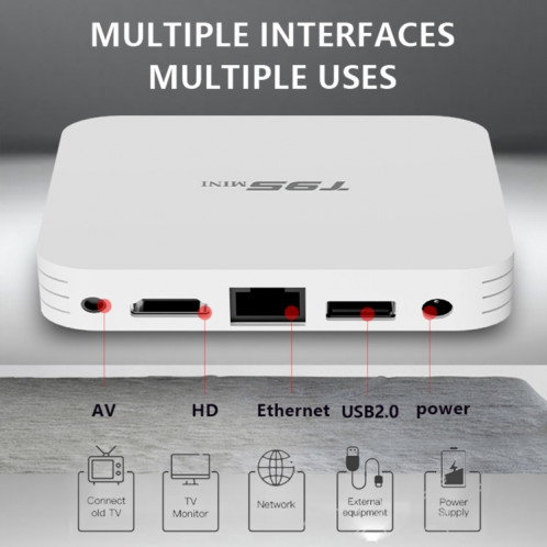 T95Mini 4K HD Network TV Boîte supérieure, Android 10.0, Allwinner H313 Quad Core 64 bits Cortex-A53, 1 Go + 8 Go, Support 2.4G WiFi, HDMI, AV, LAN, USB 2.0, Fiche UE SH28011264-012