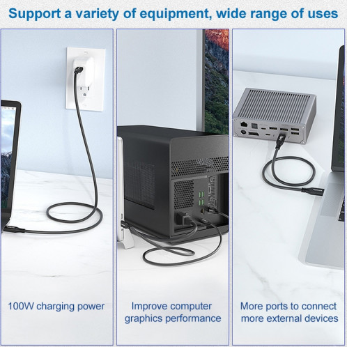 100W USB-C / TYPE-C 4.0 Câble de données de la fonction USB-C / C / C 4.0 pour Thunderbolt 3, Longueur du câble: 1M SH69031951-07