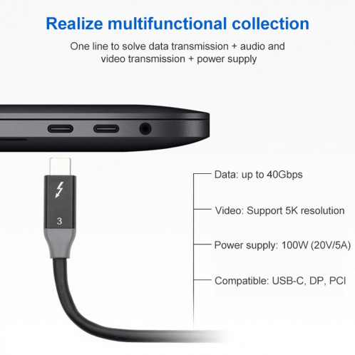 100W USB-C / TYPE-C 4.0 Homme à USB-C / TYPE-C 4,0 Câble de données de la fonction de fonction à deux couleurs mâle pour Thunderbolt 3, Longueur du câble: 0.61m SH72021268-07