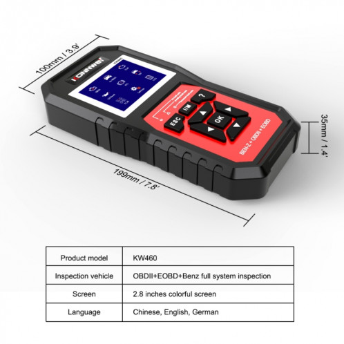 Konnwei KW460 voiture 2,8 pouces 12V DIAGNOSTIQUE DE DIAGNOSTIQUE DE DIAGNOSTIQUE DE DIAGNOSTIC SK11951176-09