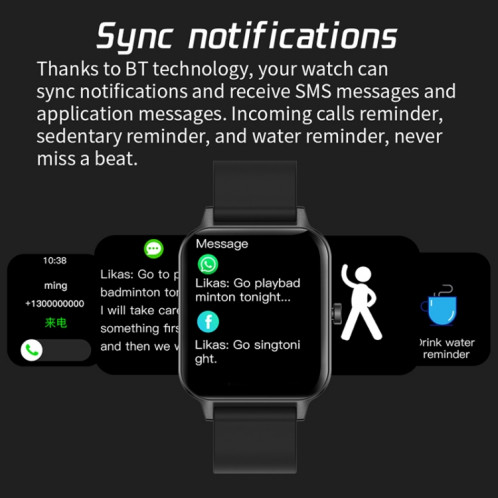 MX7 1.69 pouces IPS écran tactile IP68 Wather Watch Smart Watch, Support Surveillance du sommeil / Surveillance de la fréquence cardiaque / Appel Bluetooth / Surveillance de la température corporelle (Noir) SH101A1072-09