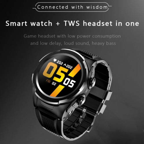 F6 1.28 pouces IPS Screen 2 en 1 Watch Smart Montre SmartPhone Bluetooth, Support Récompense cardiaque & Surveillance de l'oxygène sanguine / Musique Bluetooth, Style: Sangle de silicone (Noir) SH402A582-016