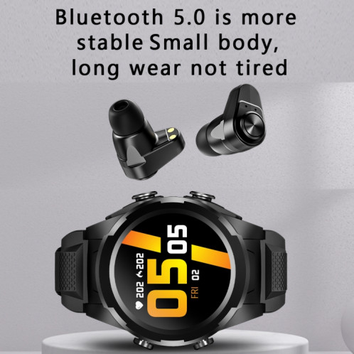 F6 1.28 pouces IPS Screen 2 en 1 Watch Smart Montre SmartPhone Bluetooth, Support Récompense cardiaque & Surveillance de l'oxygène sanguine / Musique Bluetooth, Style: Sangle de silicone (Noir) SH402A582-016