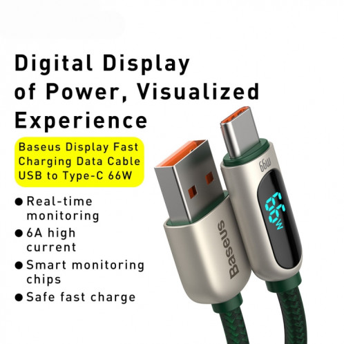 BASEUS CASX020106 66W USB à USB-C / Type-C Données numériques Câble de charge rapide, Durée du câble: 2m (vert foncé) SB502B1373-07