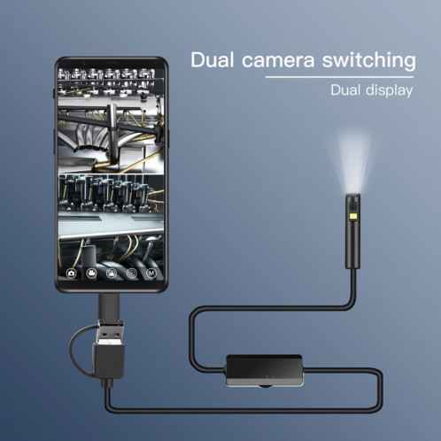 An100 3 en 1 IP68 Étanche USB-C / Type-C + micro USB + Caméras USB Endoscope Didital industriel avec 9 LED, Système Android, Lens Diamètre: 8mm, Longueur: 2M Câble souple SH07021624-08