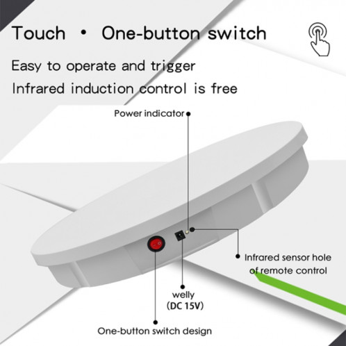 Télécommande 52cm Triffret rotative à rotation électrique Stand Stand de prise de vue vidéo PLATEAUTTABLE, POWER BLANCH-IN POWER, POWER Bouchon: EU Fiche (Blanc) SH602B194-010