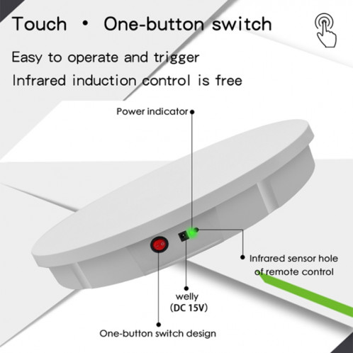 Télécommande 52cm Télécommande Triffilt Turntable Stand Stand de prise de vue Vidéo Props Planchers, Puissance de chargement, Plug d'alimentation: Fiche EU (Blanc) SH902B557-010