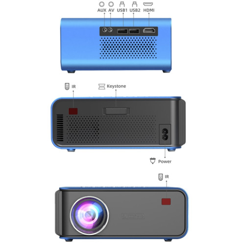 T4 Version régulière 1024x600 1200 Lumens Portable Home Théâtre LCD Projecteur LCD, Type de fiche: US Plug (Bleu) SH001A1544-010