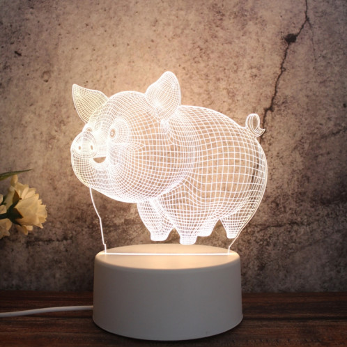 Veilleuse décorative LED tricolore 3D créative à base blanche, bouton Version USB, forme: cochon (blanc-chaud-blanc chaud) SH613A124-04