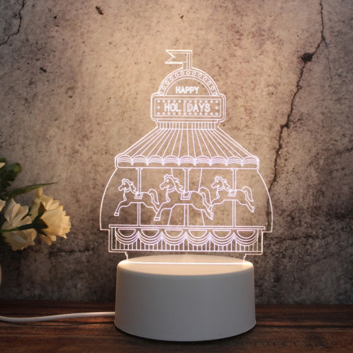 Veilleuse décorative LED tricolore 3D créative à base blanche, bouton Version USB, forme: carrousel (blanc-chaud-blanc chaud) SH617A999-04