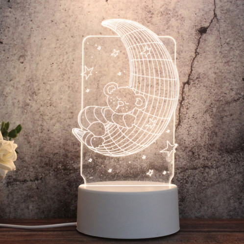 Veilleuse décorative LED tricolore 3D créative à base blanche, bouton Version USB, forme: ours de lune (blanc-chaud-blanc chaud) SH618A8-04
