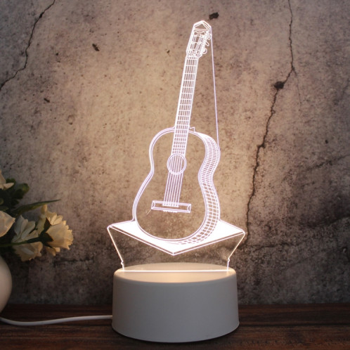 Veilleuse décorative LED tricolore 3D à base blanche, bouton Version USB, forme: guitare (blanc-chaud-blanc chaud) SH620A909-04