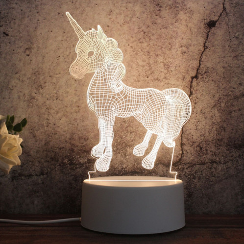 Veilleuse décorative LED tricolore 3D à base blanche, bouton Version USB, forme: licorne (blanc-chaud-blanc chaud) SH627A1222-04