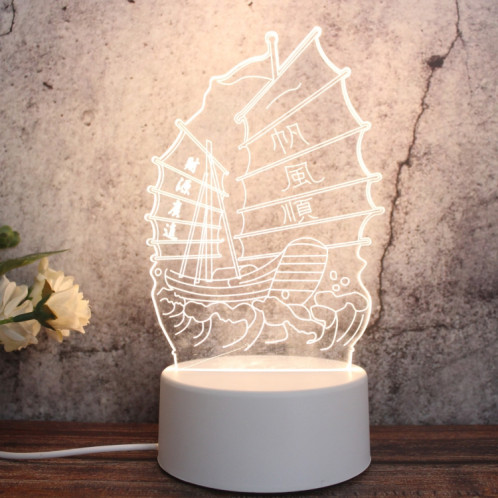 Veilleuse décorative LED tricolore 3D créative à base blanche, version bouton USB, forme: voile simple (blanc-chaud-blanc chaud) SH634A548-04