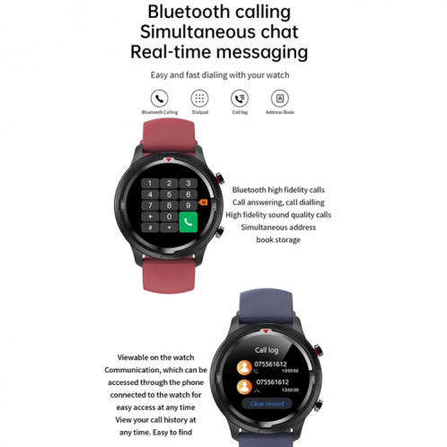 Tw26 1,28 pouce IPS écran tactile IP67 Wather Watch Smart Watch, Support Surveillance du sommeil / Surveillance de la fréquence cardiaque / Mode double Appel / Surveillance de l'oxygène sanguin, Style: Bracelet en SH101D454-010