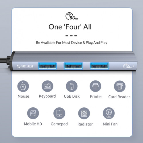 Orico AH-12F 4 en 1 Type-C / USB-C à la station d'accueil USB 3.0 Hub (gris) SO901A452-08