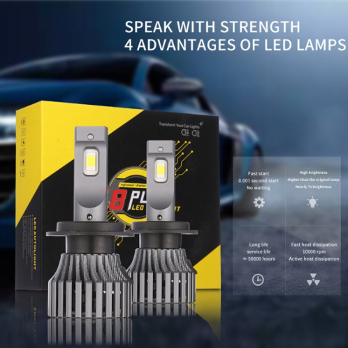 1 paire G8 Plus H7 DC9-16V / 30W / 8000LM / 6000K IP67 voiture LED 3570 Lampe Perles de perles de lampe (lumière blanche) SH305A1408-07