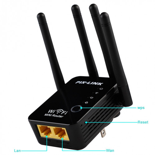 Répéteur de routeur WiFi intelligent sans fil avec 4 antennes WiFi, spécification de prise: prise britannique (noire) SH302A1961-08