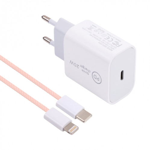 Chargeur de voyage USB-C / Type-C SDC-20W PD + 1M 20W USB-C / Type-C à 8 broches Set de câble de données, (rose) SH601A1537-07