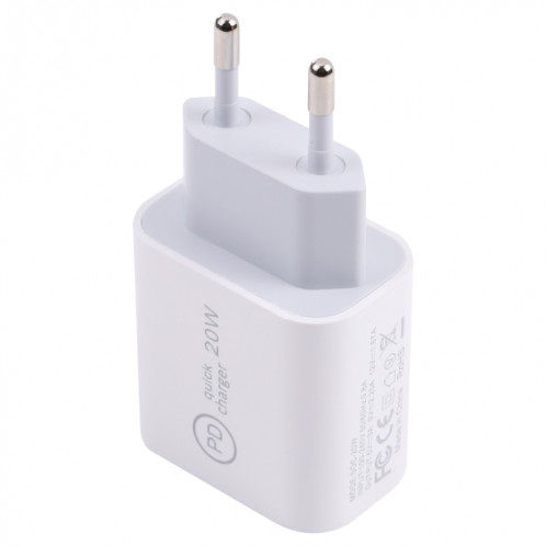 SDC-20W PD Chargeur de voyage USB-C / TYPE-C + 1M 20W USB-C / TYPE-C à 8 broches Set de câble de données, Plug UE (bleu) SH601C1806-07