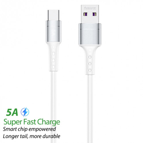 Remax RC-198A Enchaînant II Série 5A USB au câble de données de charge rapide USB-C / TYPE-C, longueur de câble: 1m (blanc) SR401A559-05