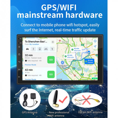 S-072A 7 pouces IPS Car Player Android Joueur GPS Navigation Bluetooth Touch Radio, Support Mirror Link & FM & WiFi et contrôle du volant SH33161191-09