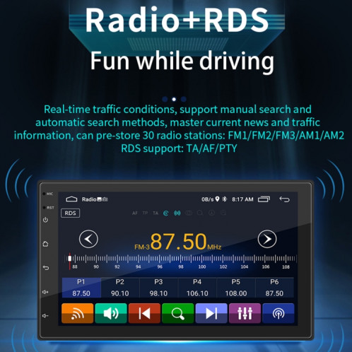 S-072A 7 pouces IPS Car Player Android Joueur GPS Navigation Bluetooth Touch Radio, Support Mirror Link & FM & WiFi et contrôle du volant SH33161191-09