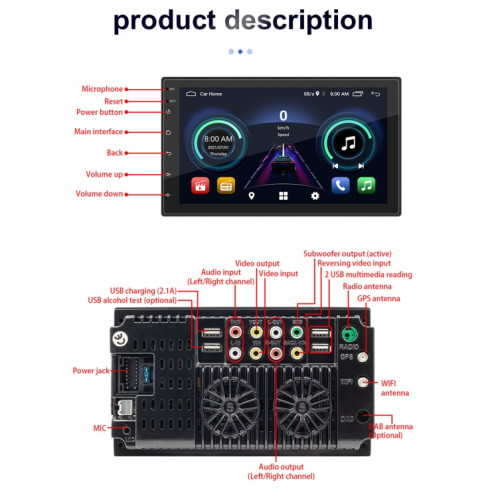 S-072A 7 pouces IPS Car Player Android Joueur GPS Navigation Bluetooth Touch Radio, Support Mirror Link & FM & WiFi et contrôle du volant SH33161191-09
