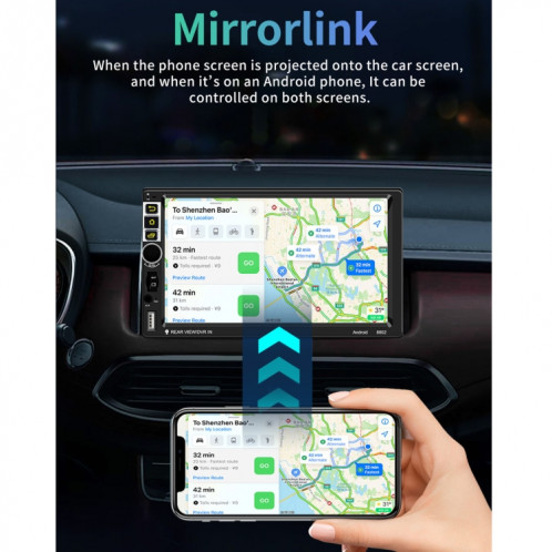 S-8802C 7 pouces IPS Car Player Android Player GPS Navigation Bluetooth Touch Radio FM, Miroir Support Link & FM & WiFi et Contrôle du volant SH3320799-011