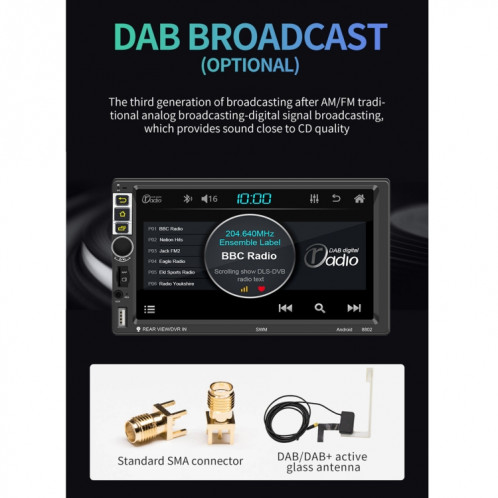 S-8802C 7 pouces IPS Car Player Android Player GPS Navigation Bluetooth Touch Radio FM, Miroir Support Link & FM & WiFi et Contrôle du volant SH3320799-011