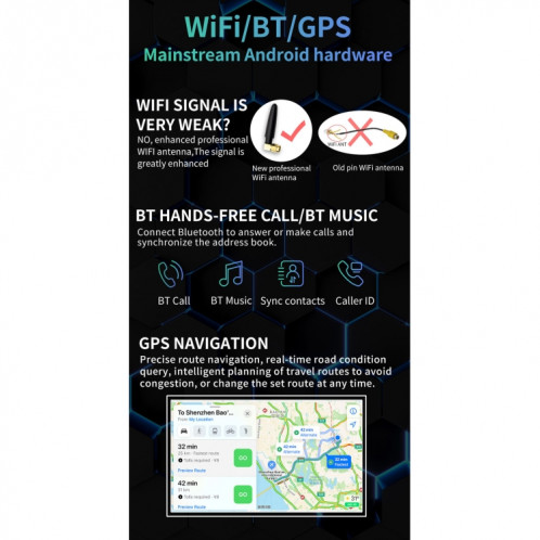S-8802C 7 pouces IPS Car Player Android Player GPS Navigation Bluetooth Touch Radio FM, Miroir Support Link & FM & WiFi et Contrôle du volant SH3320799-011