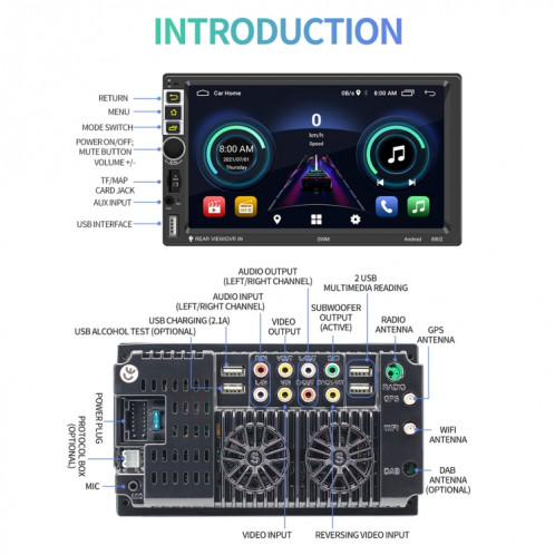 S-8802C 7 pouces IPS Car Player Android Player GPS Navigation Bluetooth Touch Radio FM, Miroir Support Link & FM & WiFi et Contrôle du volant SH3320799-011