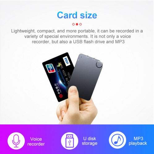 Enregistreur vocal de carte ultra-mince portable K2, capacité: 4 Go (noir) SH101A546-013