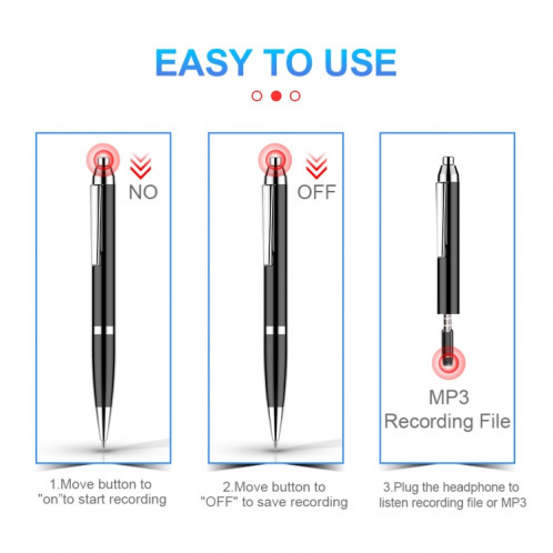 Pen-stylo de réduction de bruit de bruit numérique intelligent Q90, capacité: 4 Go (noir) SH701A1093-011