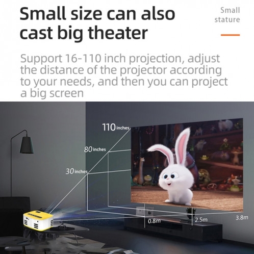 T20 320x240 400 Lumens Portable Home Theater Led HD Numérique Projecteur, Même écran, Bouchon EU (Jaune blanc) SH102A514-09