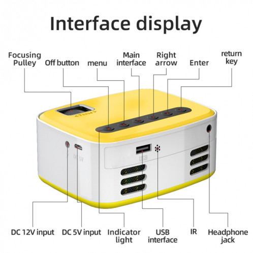 T20 320x240 400 Lumens Portable Home Theater Led HD Numérique Projecteur, Même écran, Bouchon EU (Jaune blanc) SH102A514-09
