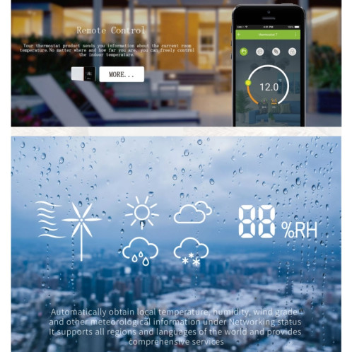 BHT-005-GA 220V AC 3A Thermostat de chauffage à domicile SMART pour la boîte de l'UE, chauffage de l'eau de contrôle avec un seul capteur interne SH36741069-08