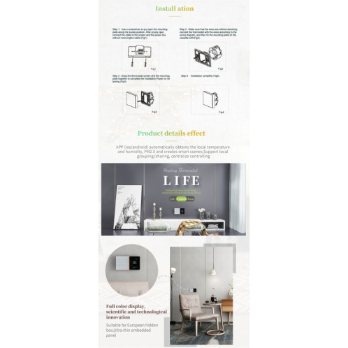 BHT-005-GA 220V AC 3A Thermostat de chauffage à domicile SMART pour la boîte de l'UE, chauffage de l'eau de contrôle avec un seul capteur interne SH36741069-08