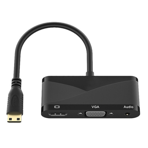 H114 3 en 1 mini HDMI To HDMI + VGA + 3.5 Câble de convertisseur audio (noir) SH201A206-06