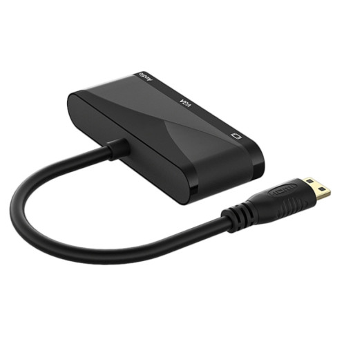 H114 3 en 1 mini HDMI To HDMI + VGA + 3.5 Câble de convertisseur audio (noir) SH201A206-06
