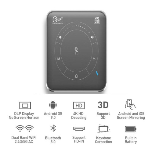 P11 854X480 DLP Smart Projecteur avec télécommande infrarouge, Android 9.0, 4GB + 32GB, Fiche EU SH5301266-07