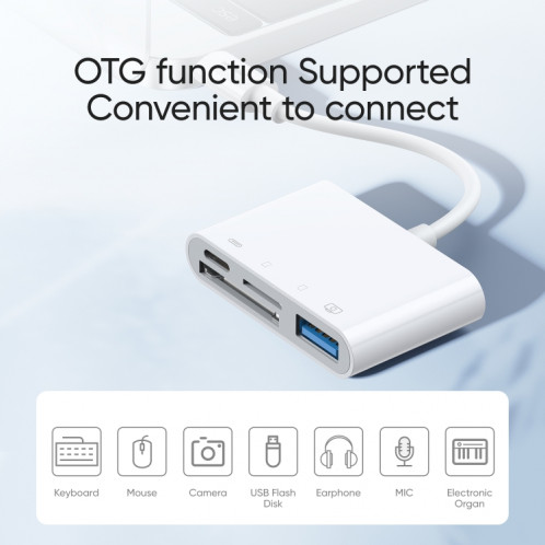 Joyroom S-H142 4 en 1 8 broches à la carte SD / TF + 8 broches de broche + Interface USB Adaptateur de lecteur de caméra OTG, compatible avec iOS 13 (blanc) SJ501A1092-07